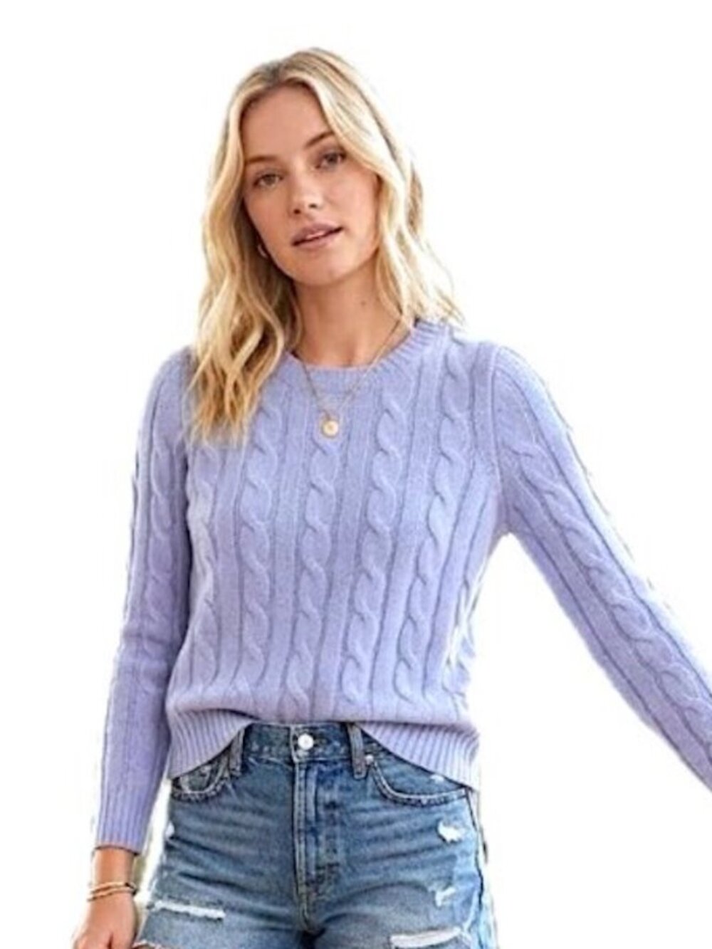 Joie Cashmere Sweater Crew Neck Cable Knit Pullover Womens S Hyannis Blue NEW